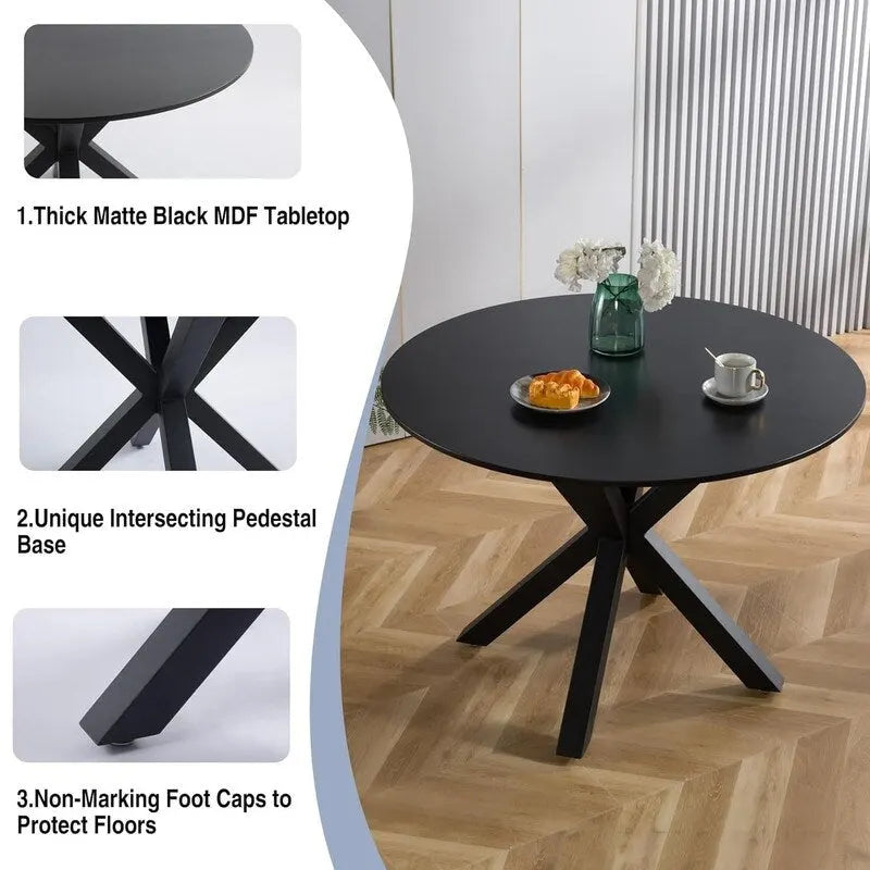 Grondin Mid-Century Modern Round Dininig Table with MDF Top and Pedestal Base, 42.1 End Table Leisure Table