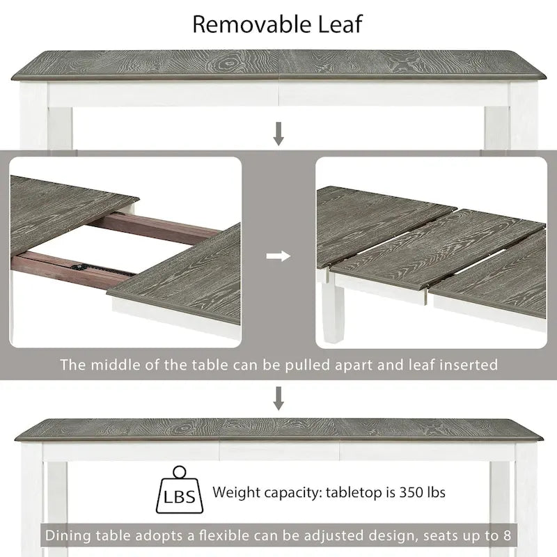 Retro Style 7-Piece Dining Table Set with Extendable Table and 6 Upholstered Chairs (Antique Brown+White)