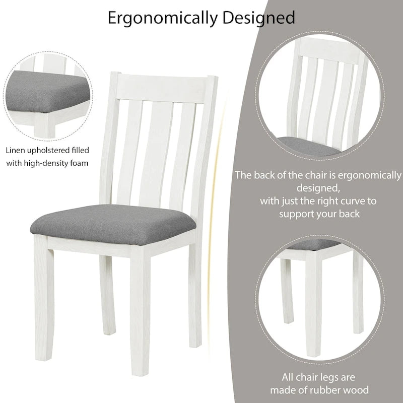 Retro Style 7-Piece Dining Table Set with Extendable Table and 6 Upholstered Chairs (Antique Brown+White)