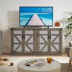 65-Inch Slate Gray Faux Rattan Sideboard with Barn Doors Rustic Sideboard,4-Door Storage for Living Room,Entryway,Dining Room