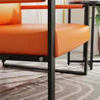 Modern Orange PU Leather Arm Chair with Extra-Thick Padded Back Cushion, Single Sofa Accent Chair for Living Room