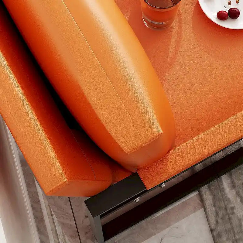 Modern Orange PU Leather Arm Chair with Extra-Thick Padded Back Cushion, Single Sofa Accent Chair for Living Room