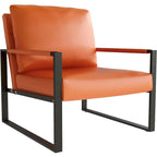 Modern Orange PU Leather Arm Chair with Extra-Thick Padded Back Cushion, Single Sofa Accent Chair for Living Room