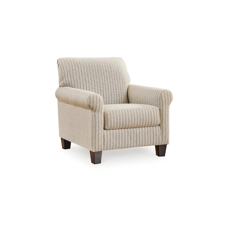 Vlea 36 Inch Accent Armchair, Striped Pattern, Sandstone Beige Polyester