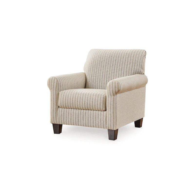 Vlea 36 Inch Accent Armchair, Striped Pattern, Sandstone Beige Polyester