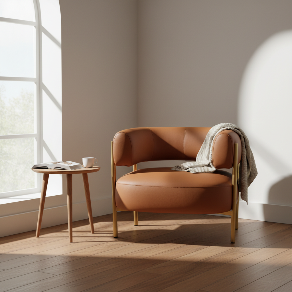 Modern Rust Leather Accent Chair