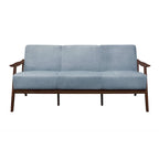 Rica 73 Inch Sofa, Soft Blue Gray Velvet, Walnut Brown Solid Rubberwood