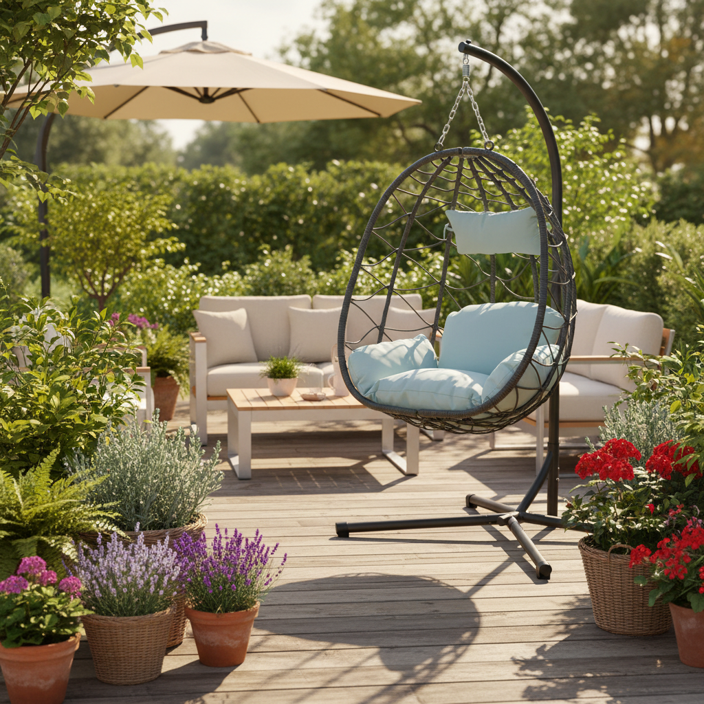 Indoor Outdoor Wicker Hanging Egg Chair with Stand