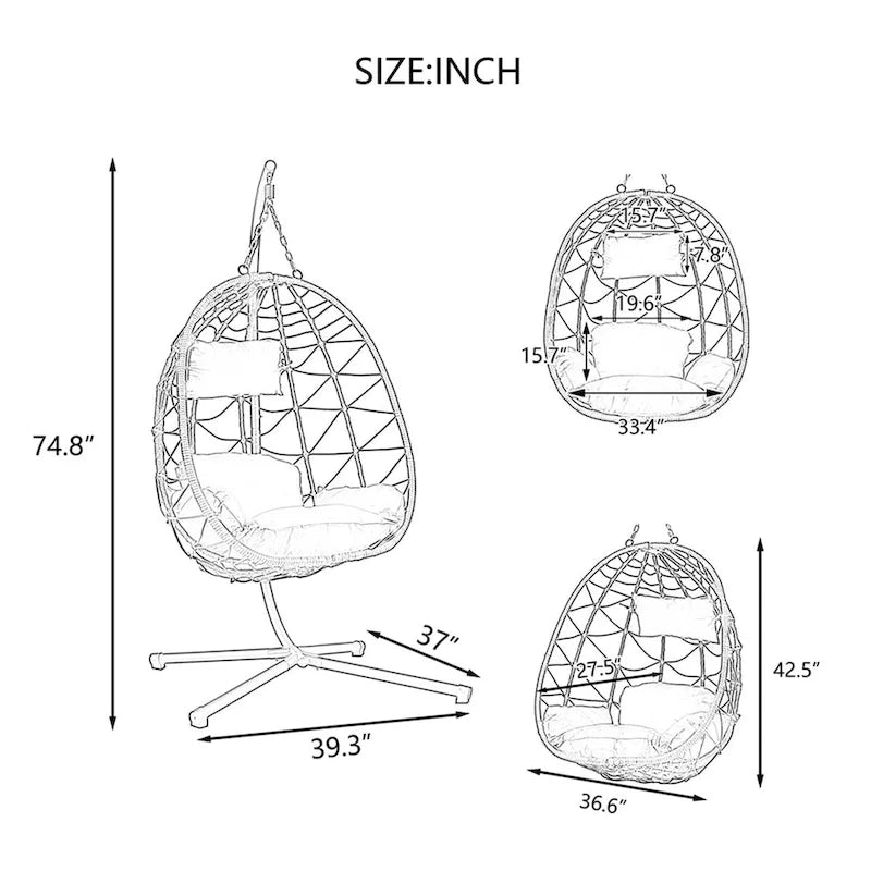 Indoor Outdoor Wicker Hanging Egg Chair with Stand