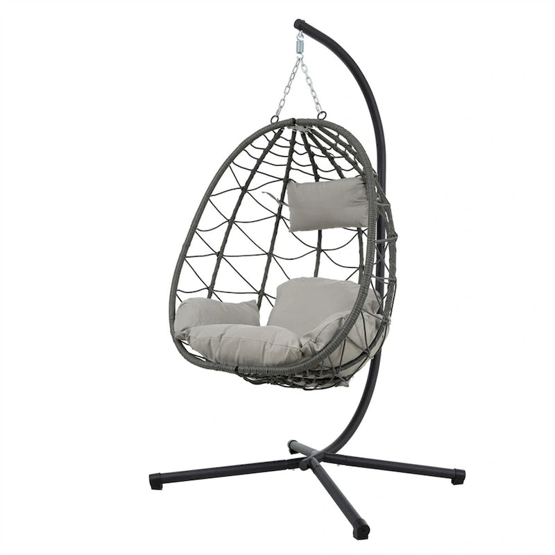 Indoor Outdoor Wicker Hanging Egg Chair with Stand
