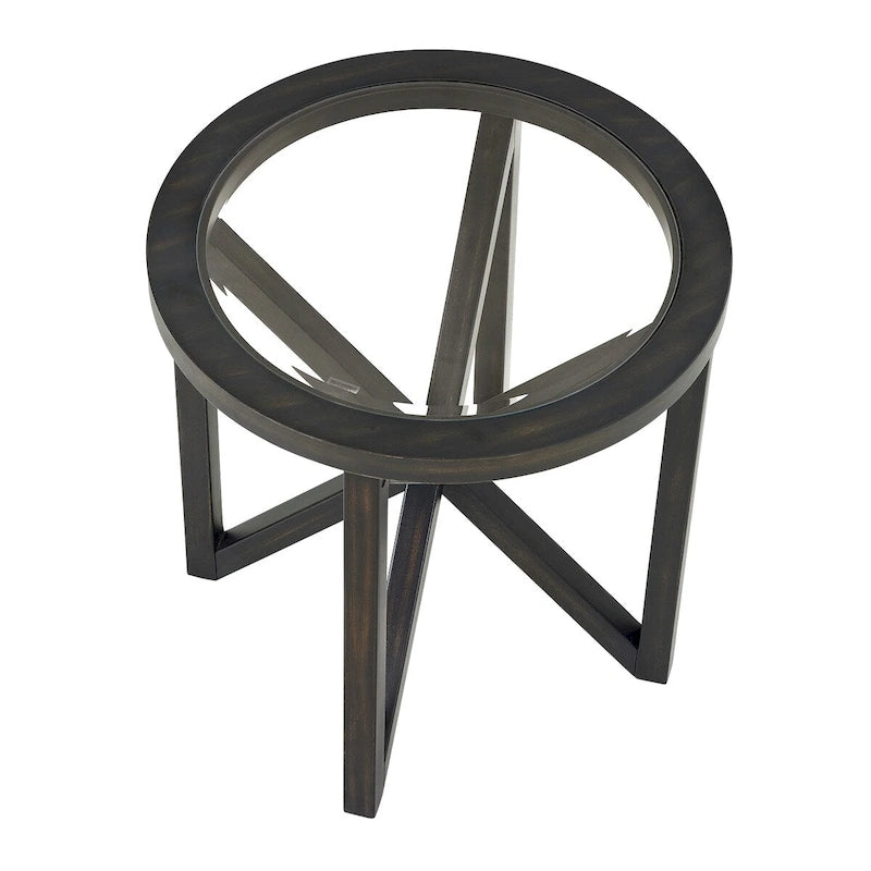 Tempered Glass Coffee Table Solid Wood Base Round Transparent Glass Top