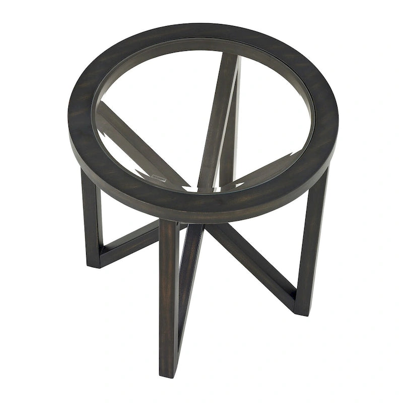 Tempered Glass Coffee Table Solid Wood Base Round Transparent Glass Top