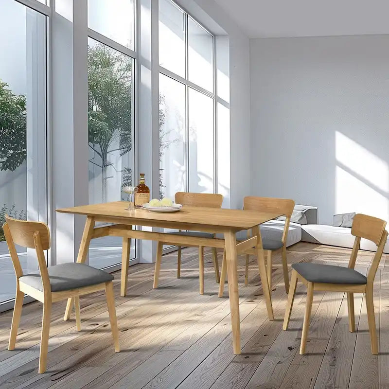 Dining Chair Set Of 2, Solid Rubberwood Foam Upholstery Cushion Seat Wooden Ladder Back Side Chairs