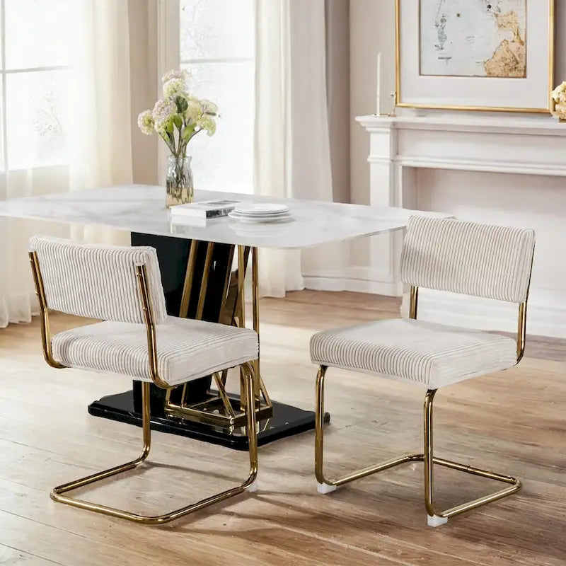 Modern Dining Chairs with Corduroy Fabric,Gold Metal Base, Kitchen Chairs with Channel Tufting, Side Chairs, Set of 2