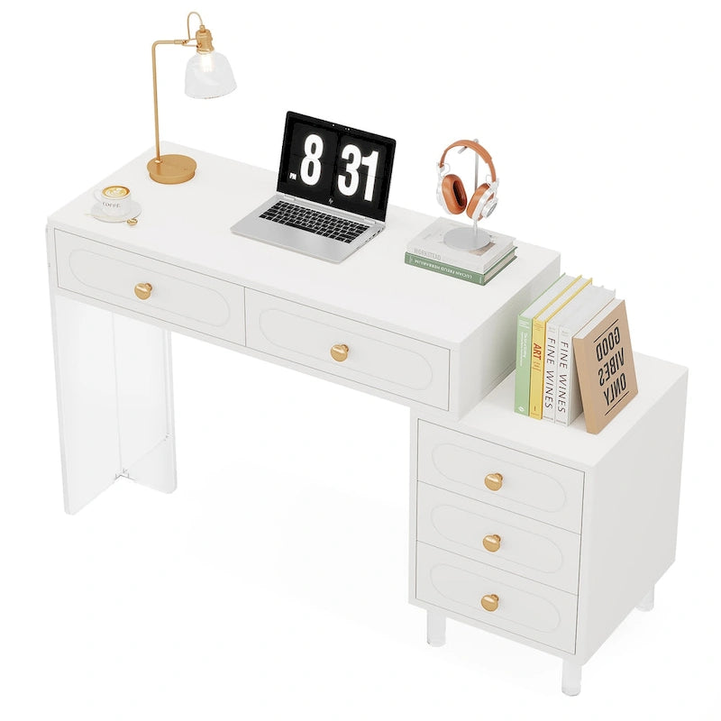 Modern 5 Drawers Computer Writing Desk with Acrylic Base