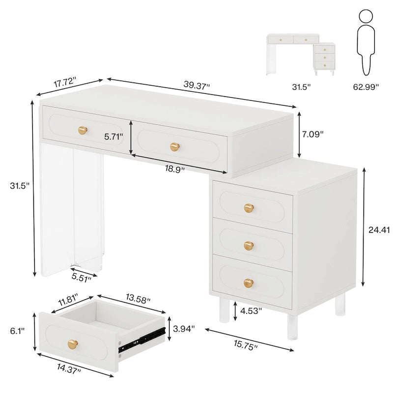 Modern 5 Drawers Computer Writing Desk with Acrylic Base