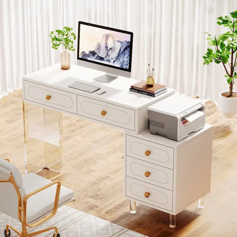 Modern 5 Drawers Computer Writing Desk with Acrylic Base