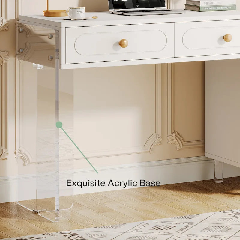 Modern 5 Drawers Computer Writing Desk with Acrylic Base
