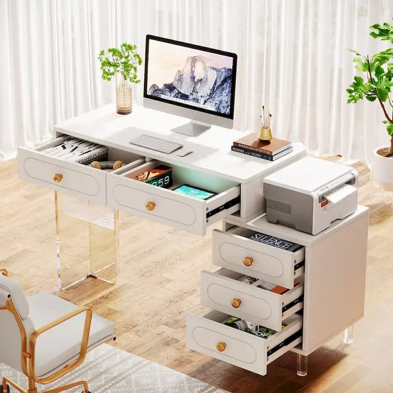 Modern 5 Drawers Computer Writing Desk with Acrylic Base