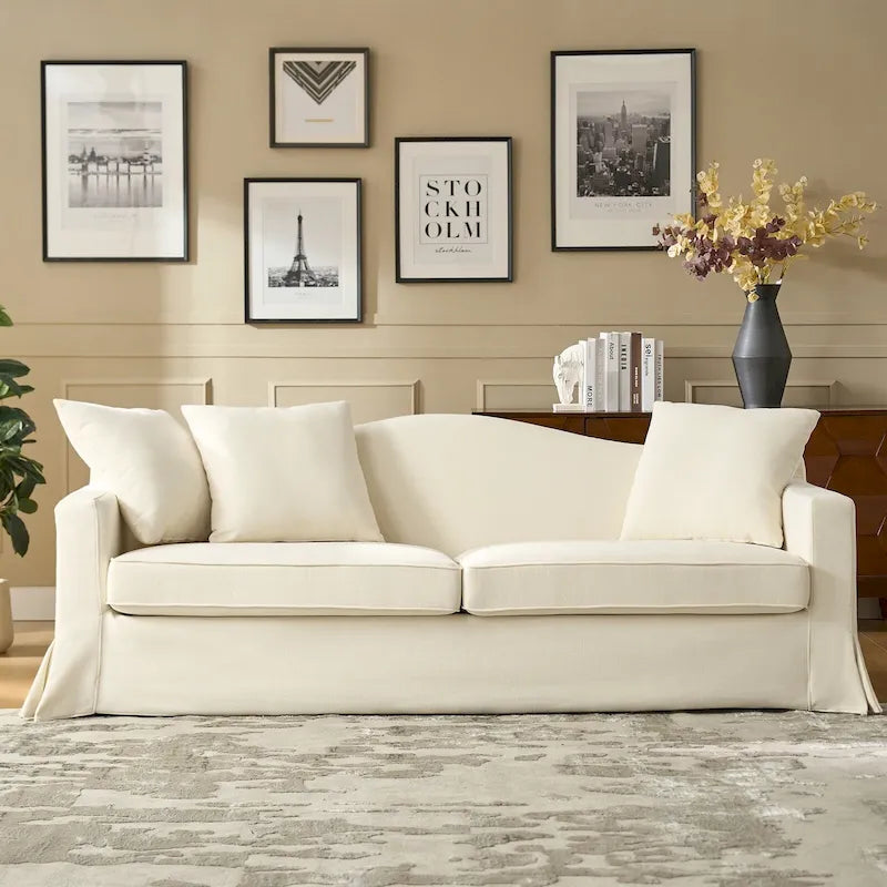 Antonio Transitional 83.5 Slipcovered Sofa with Curved Back by HULALA HOME