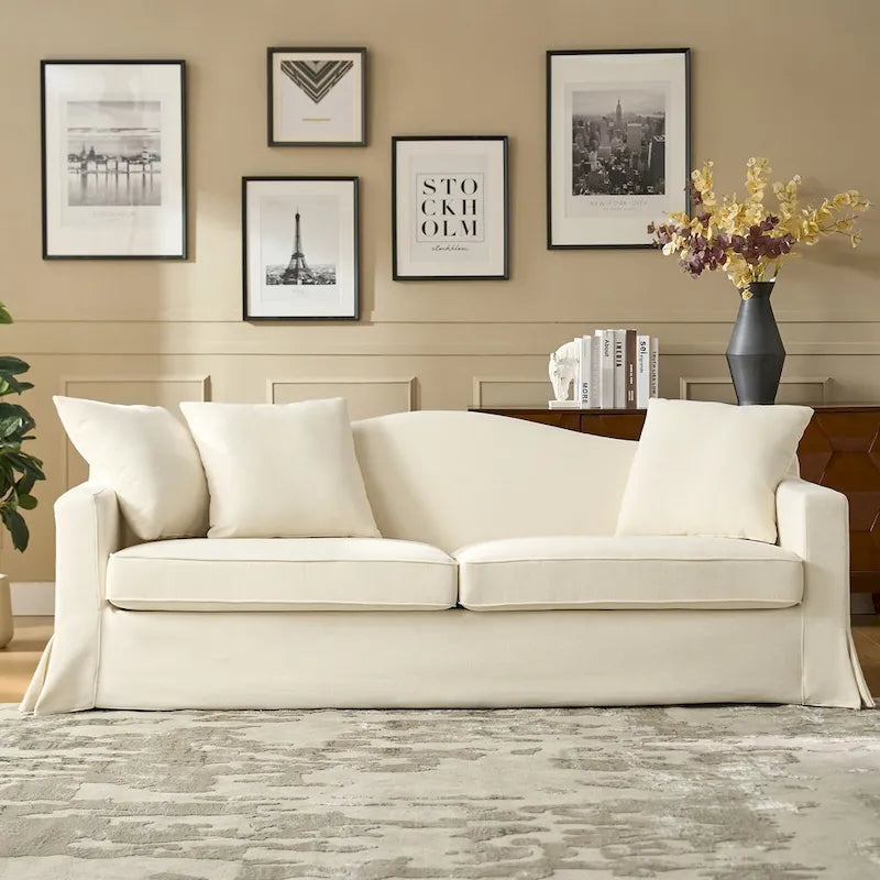 Antonio Transitional 83.5 Slipcovered Sofa with Curved Back by HULALA HOME