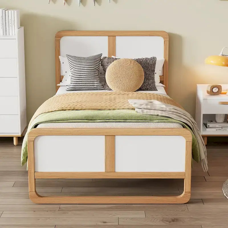 Modern Style Solid Wood Platform Bed for Kids, Teens, Adults