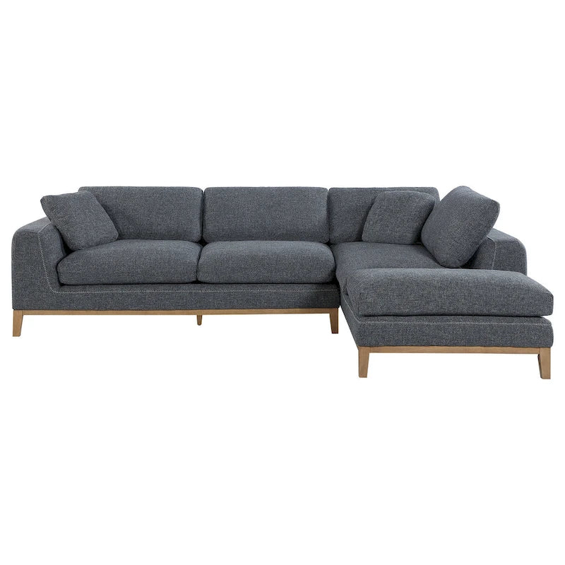 2 Piece L Shaped Modular Sectional Sofa with 2 Pillows, Woven Gray Fabric