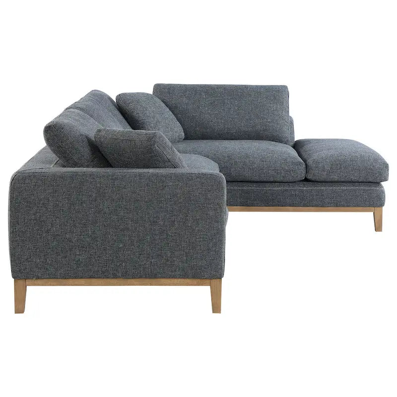 2 Piece L Shaped Modular Sectional Sofa with 2 Pillows, Woven Gray Fabric