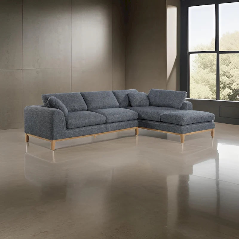 2 Piece L Shaped Modular Sectional Sofa with 2 Pillows, Woven Gray Fabric